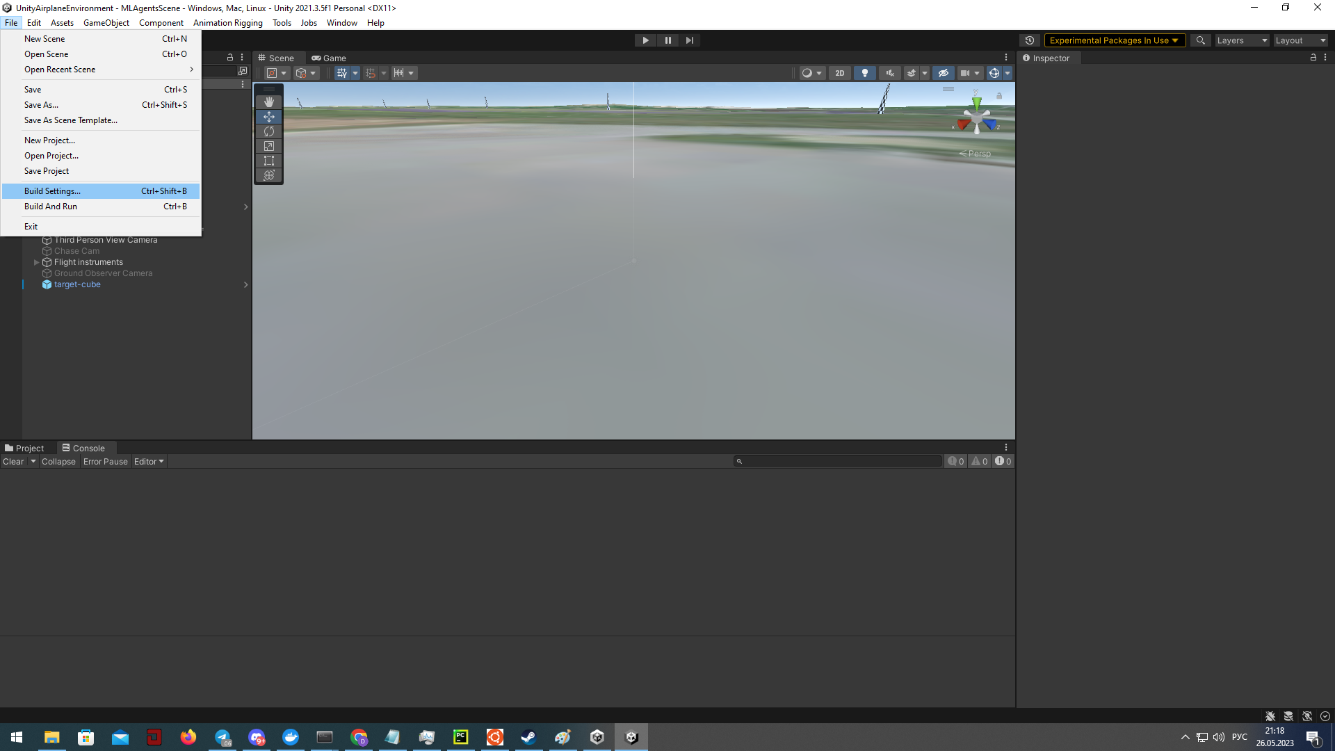 Build Settings window